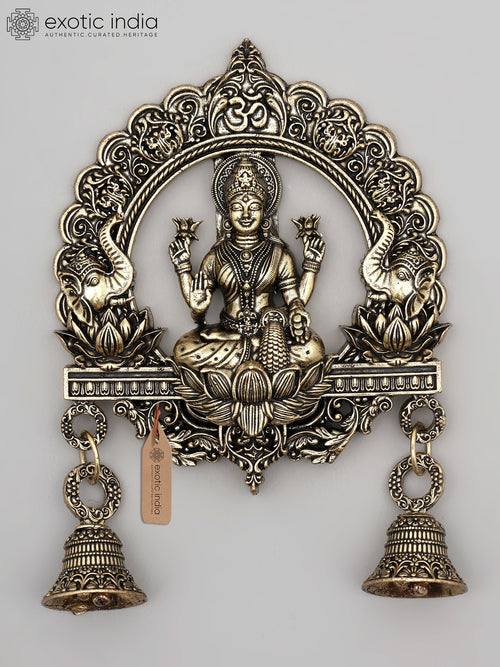 6" Brass Goddess Gajalakshmi Wall Hanging Statue with Bells