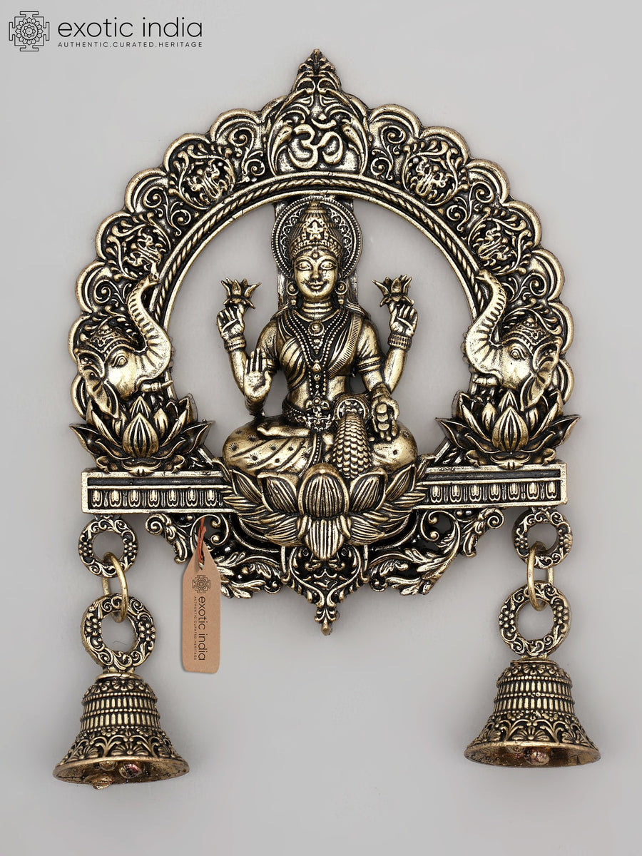 6" Brass Goddess Gajalakshmi Wall Hanging Statue with Bells