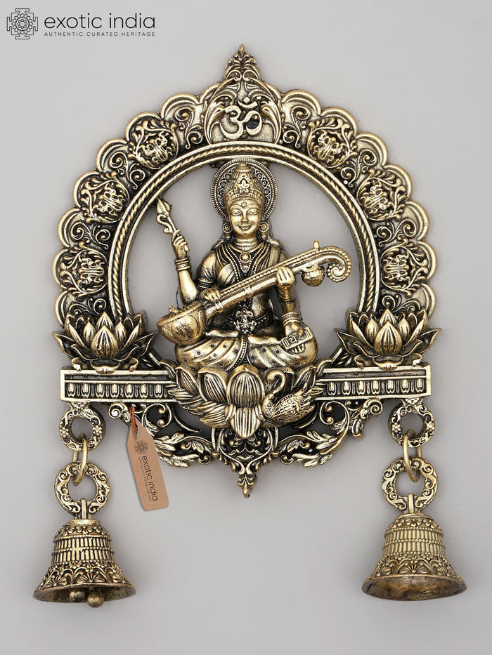 6" Small Superfine Goddess Saraswati Wall Hanging Statue with Bells