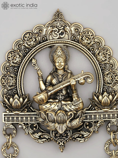6" Small Superfine Goddess Saraswati Wall Hanging Statue with Bells