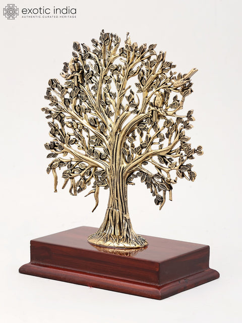 7" Superfine Tree of Life with Wood Base for Home | Brass Statue