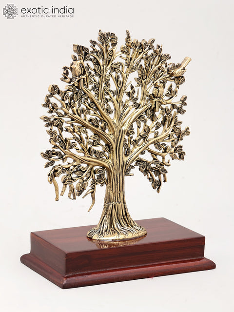 7" Superfine Tree of Life with Wood Base for Home | Brass Statue