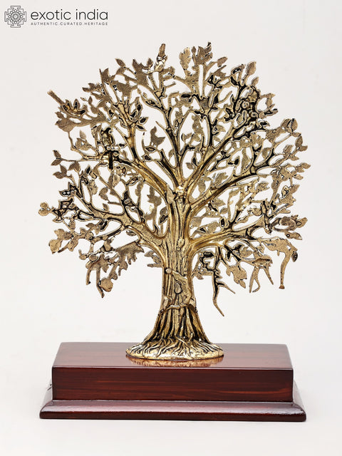 7" Superfine Tree of Life with Wood Base for Home | Brass Statue