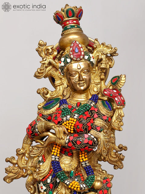 29" Radha and Krishna Standing on Lotus | Brass Statue | Handmade | Made in India