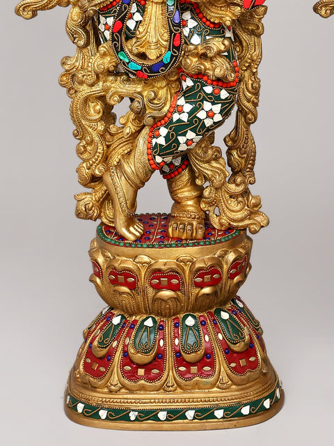 29" Radha and Krishna Standing on Lotus | Brass Statue | Handmade | Made in India
