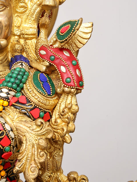 29" Radha and Krishna Standing on Lotus | Brass Statue | Handmade | Made in India