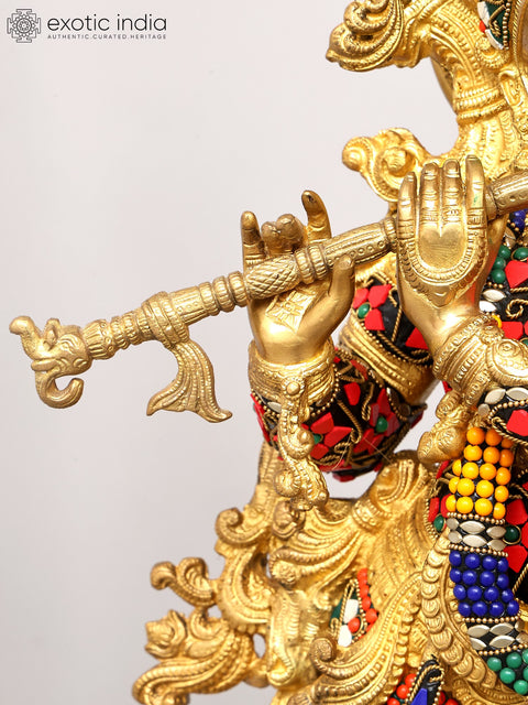 29" Radha and Krishna Standing on Lotus | Brass Statue | Handmade | Made in India