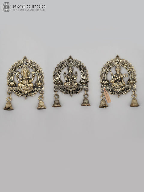 6" Small Superfine Ganesha Lakshmi Saraswati Wall Hanging Bells | Set of Three