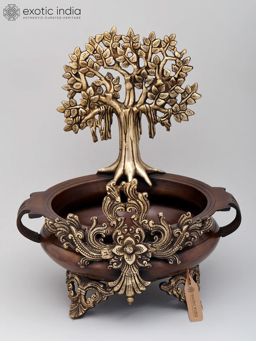 14" Brass Tree of Life Urli Statue Home Decor