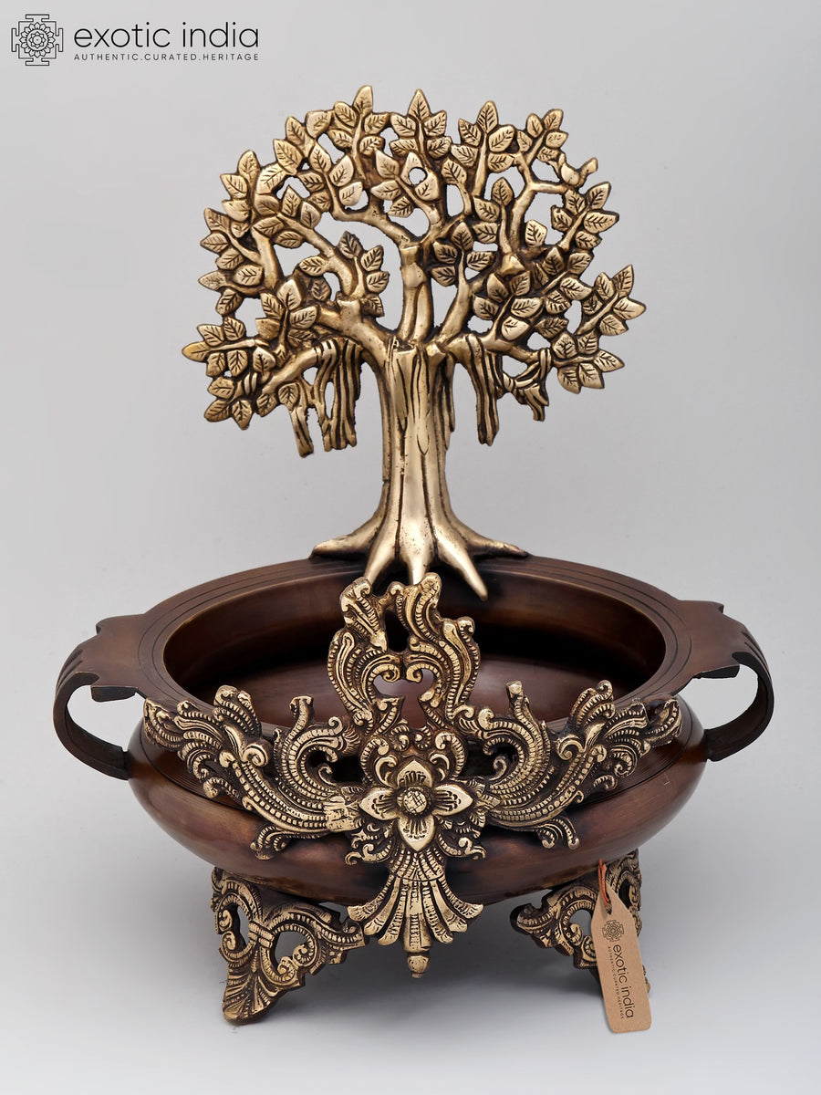 14" Brass Tree of Life Urli Statue Home Decor