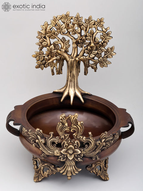 14" Stylish Tree of Life Urli in Brass | Home Decor