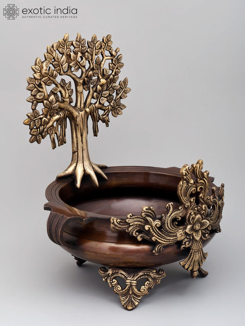 14" Stylish Tree of Life Urli in Brass | Home Decor