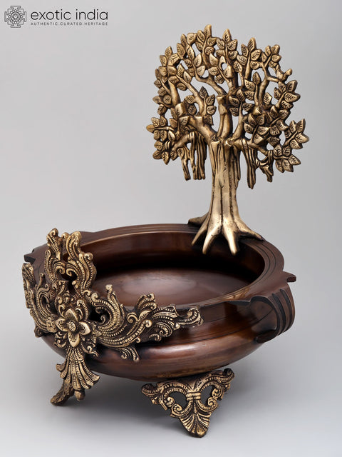 14" Stylish Tree of Life Urli in Brass | Home Decor