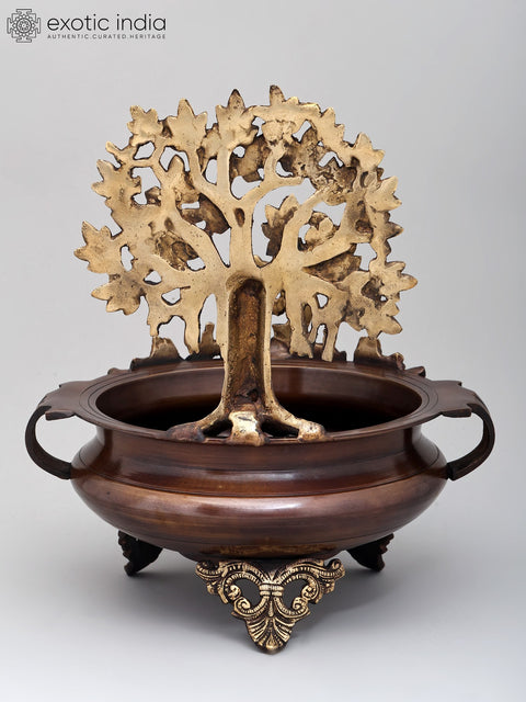 14" Stylish Tree of Life Urli in Brass | Home Decor