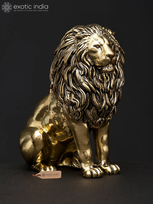 Superfine Brass Lion Statue in Seated Pose Handmade