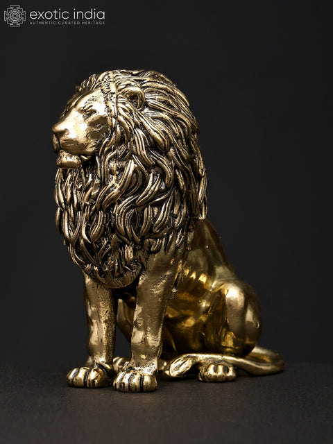 Superfine The Calm Lion in Seated Gesture | Brass Sculpture