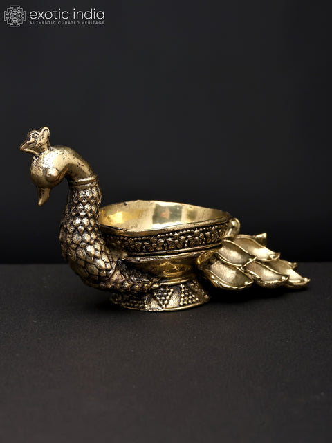 4" Superfine Peacock Oil Lamp with Single Wick in Brass | Made in India