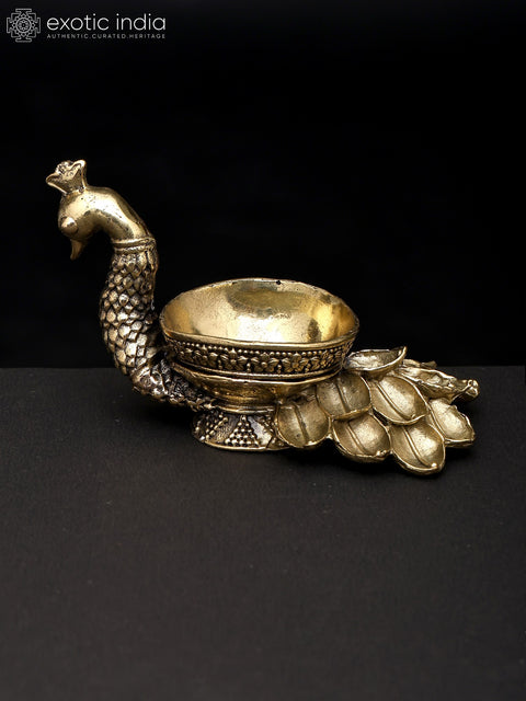 4" Superfine Peacock Oil Lamp with Single Wick in Brass | Made in India