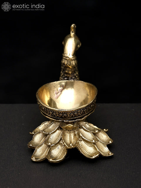4" Superfine Peacock Oil Lamp with Single Wick in Brass | Made in India