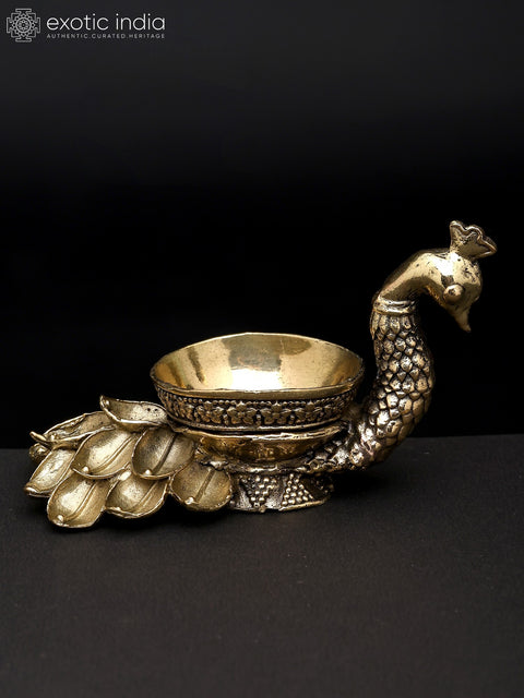 4" Superfine Peacock Oil Lamp with Single Wick in Brass | Made in India