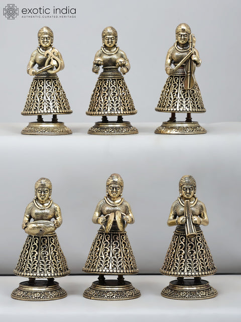 4" Superfine Musician Ladies - Set of Six | Brass Statue | Made in India