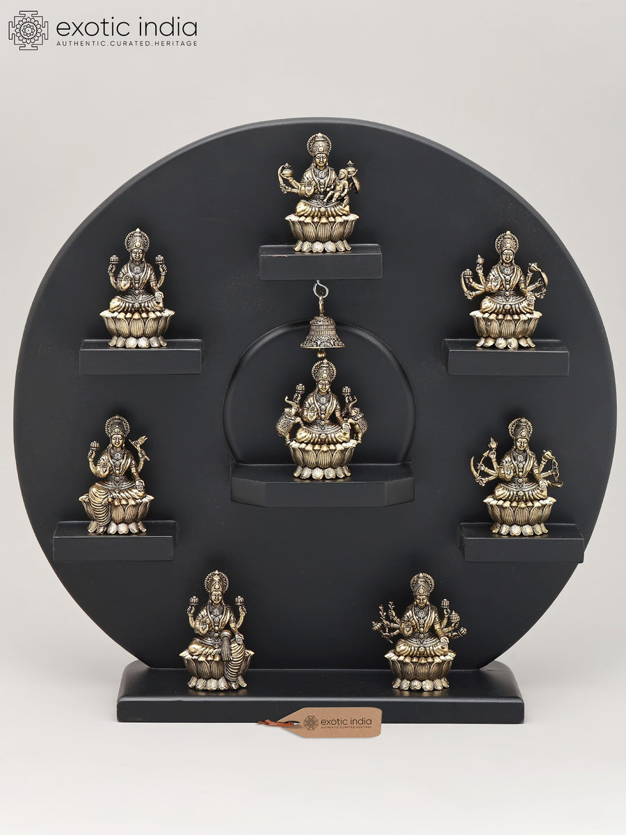 15" Ashtalakshmi Seated on Lotus Brass Wall Panel Idol