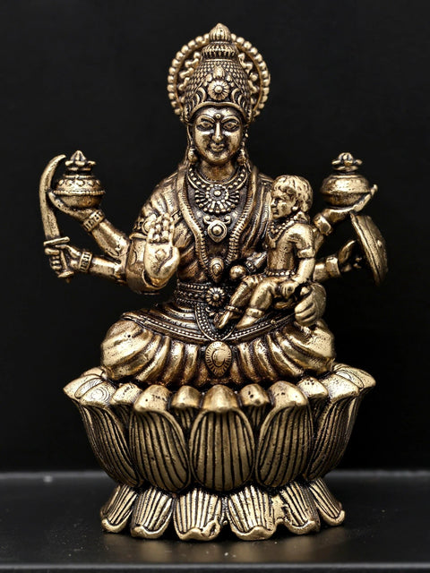 20" Superfine Ashtalakshmi Panel in Seated Gesture with Oil Lamp | Brass Idol | Made in India