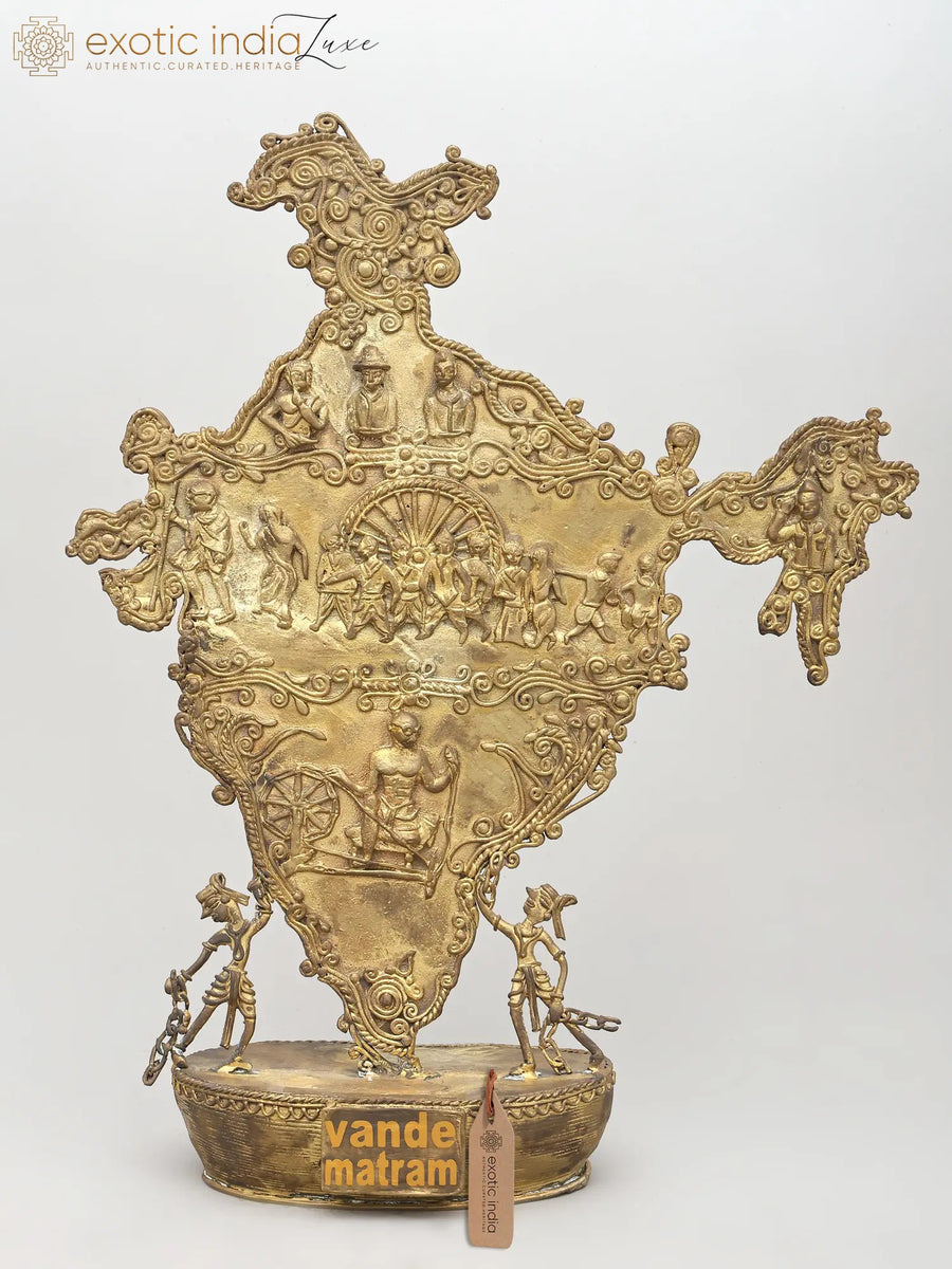 15" Golden Map of India Brass Statue for Home Decor
