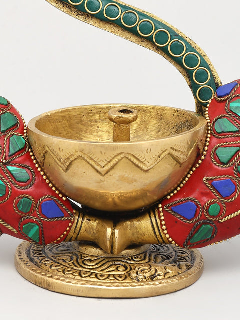 9" Ganesha Wick Lamp in Brass with Inlay Work | Handmade | Made in India