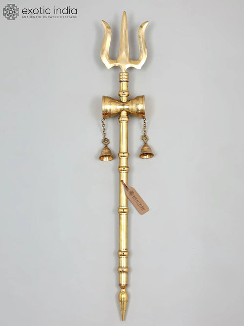 Lord Shiva Trident with Damru Brass Statue for Pooja