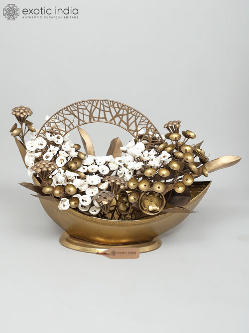 36" Large Blooming Flowers Basket Brass Home Decor Statue