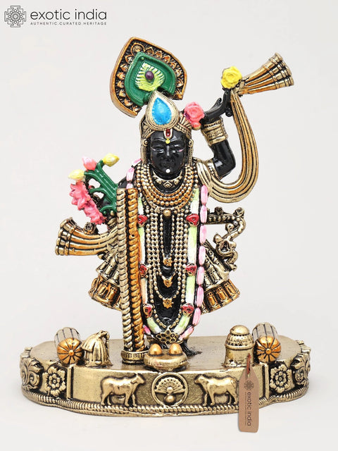 4" Small Shrinathji - The Divine Form of Lord Krishna | Brass Statue