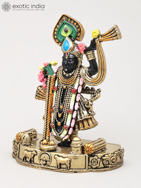 4" Small Shrinathji - The Divine Form of Lord Krishna | Brass Statue