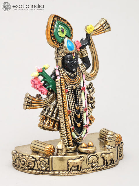 4" Small Shrinathji - The Divine Form of Lord Krishna | Brass Statue