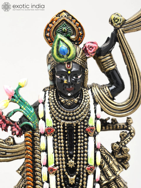 5" Small Blessings of Lord Krishna in Shrinathji Form | Brass Sculpture