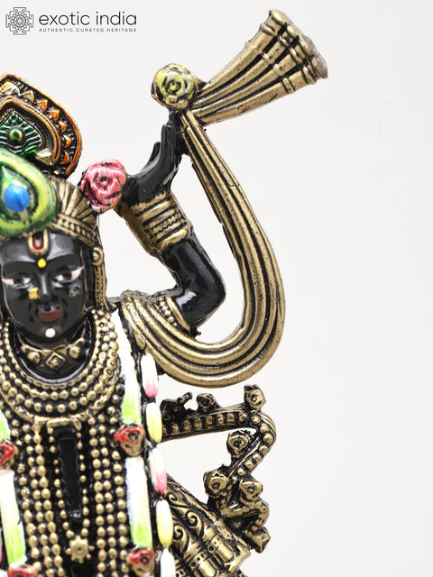 5" Small Blessings of Lord Krishna in Shrinathji Form | Brass Sculpture