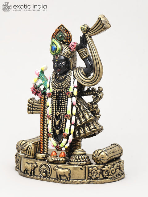 5" Small Blessings of Lord Krishna in Shrinathji Form | Brass Sculpture