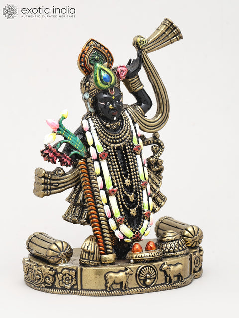 5" Small Blessings of Lord Krishna in Shrinathji Form | Brass Sculpture