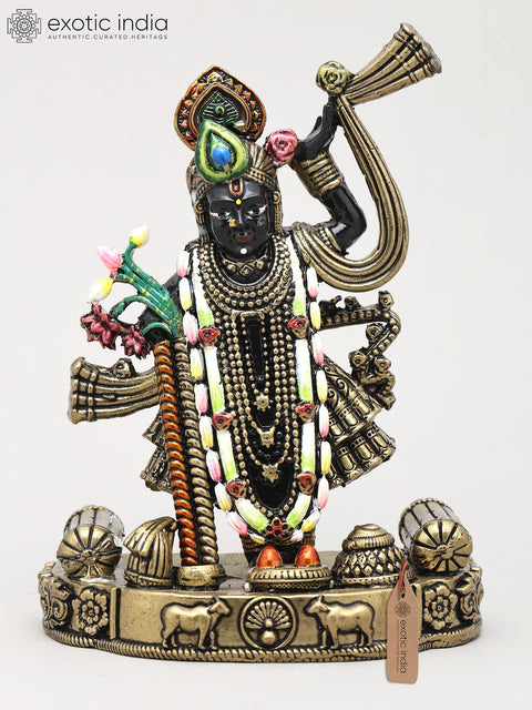 5" Small Blessings of Lord Krishna in Shrinathji Form | Brass Sculpture
