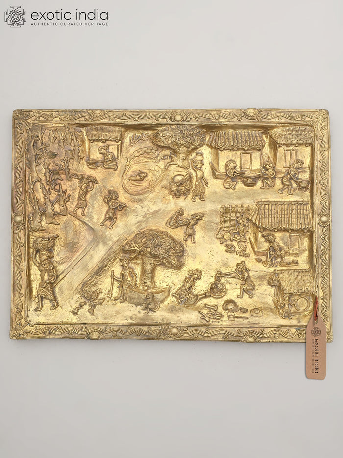 16" Village Tribal Social Life Brass Wall Hanging