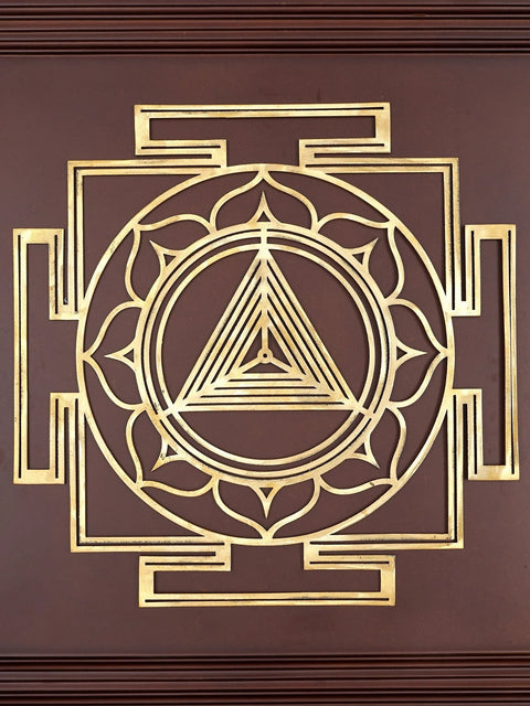 23" Mahakali Yantra - Provides A Shield Against Evil Forces, Black Magic and Negative Energies | Brass Yantra on Wood Frame | Wall Hanging