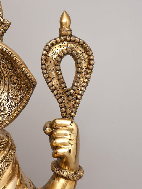 45" Large Vighnaharta Lord Ganesha Seated Gesture with Four Arms | Brass Statue | Made in India