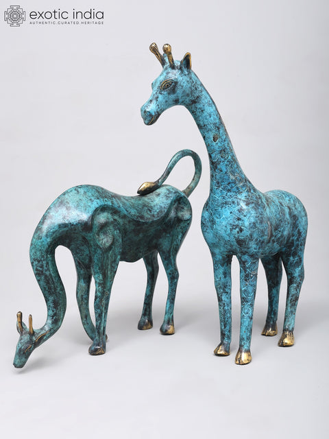15" Pair of Giraffes | Home Decor | Decorative Brass Statues