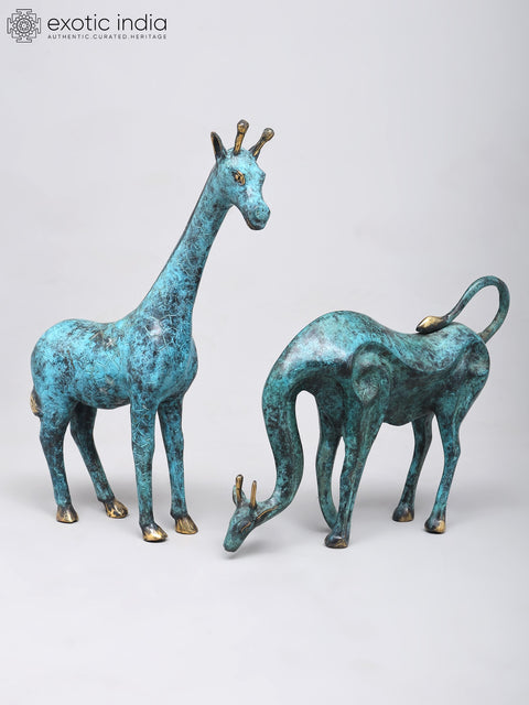 15" Pair of Giraffes | Home Decor | Decorative Brass Statues