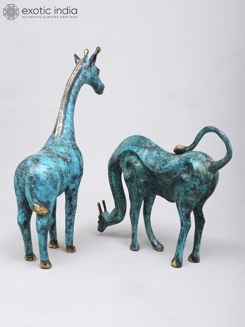15" Pair of Giraffes | Home Decor | Decorative Brass Statues