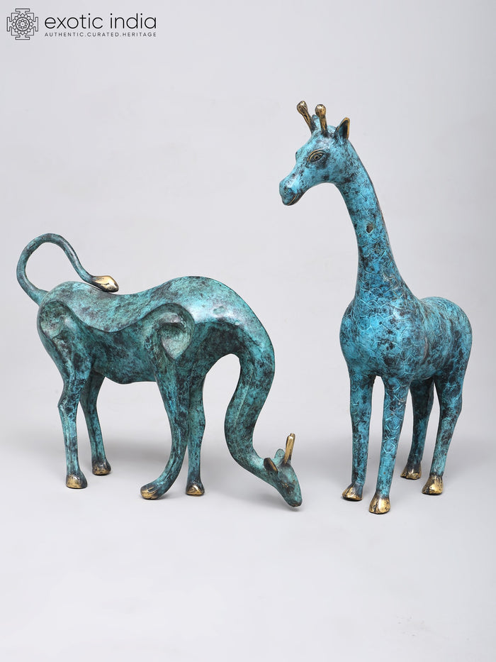 15" Pair of Giraffes Handmade Brass Home Decor Statues