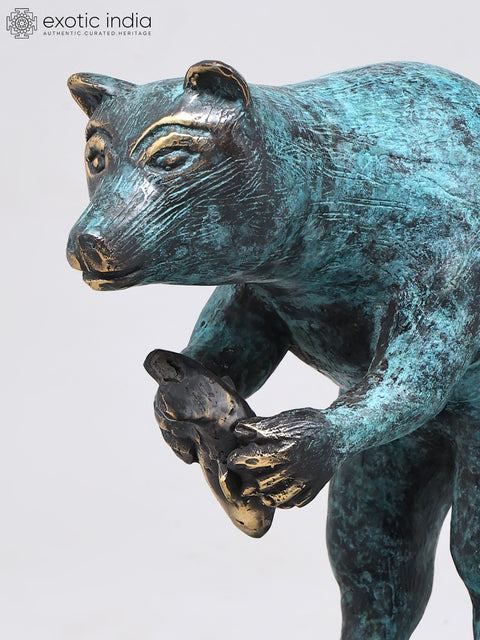 8" Standing Polar Bear Holding Fish | Decorative Brass Statue | Table Decor