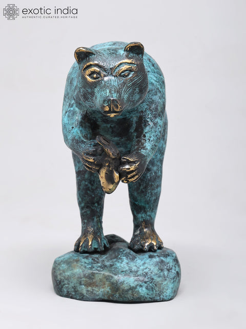 8" Standing Polar Bear Holding Fish | Decorative Brass Statue | Table Decor