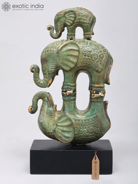 11" The Balancing Trio - Graceful Elephant Family | Decorative Brass Statue