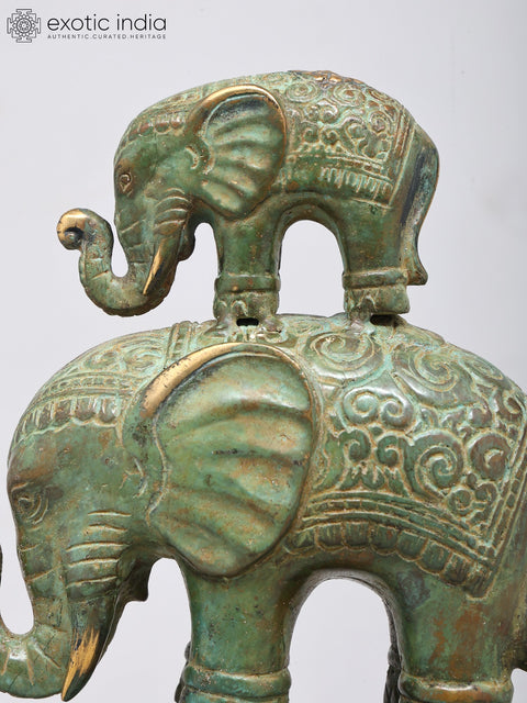 11" The Balancing Trio - Graceful Elephant Family | Decorative Brass Statue